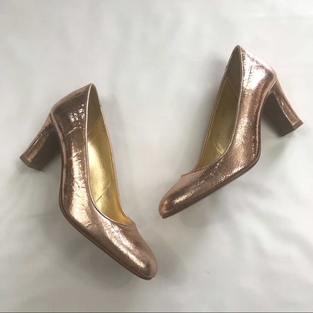 J. Crew Rose Gold Metallic Rounded Toe Heels